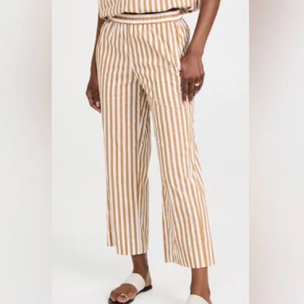 AYR Beige and White Striped Cropped Wide-Leg Pants